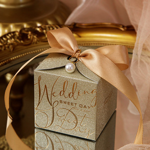 Scatola di caramelle <span class=keywords><strong>d</strong></span>'<span class=keywords><strong>oro</strong></span> di perle di carta all'ingrosso con nastro bomboniere <span class=keywords><strong>per</strong></span> feste di matrimonio confezione regalo di caramelle al cioccolato - Product Image 5