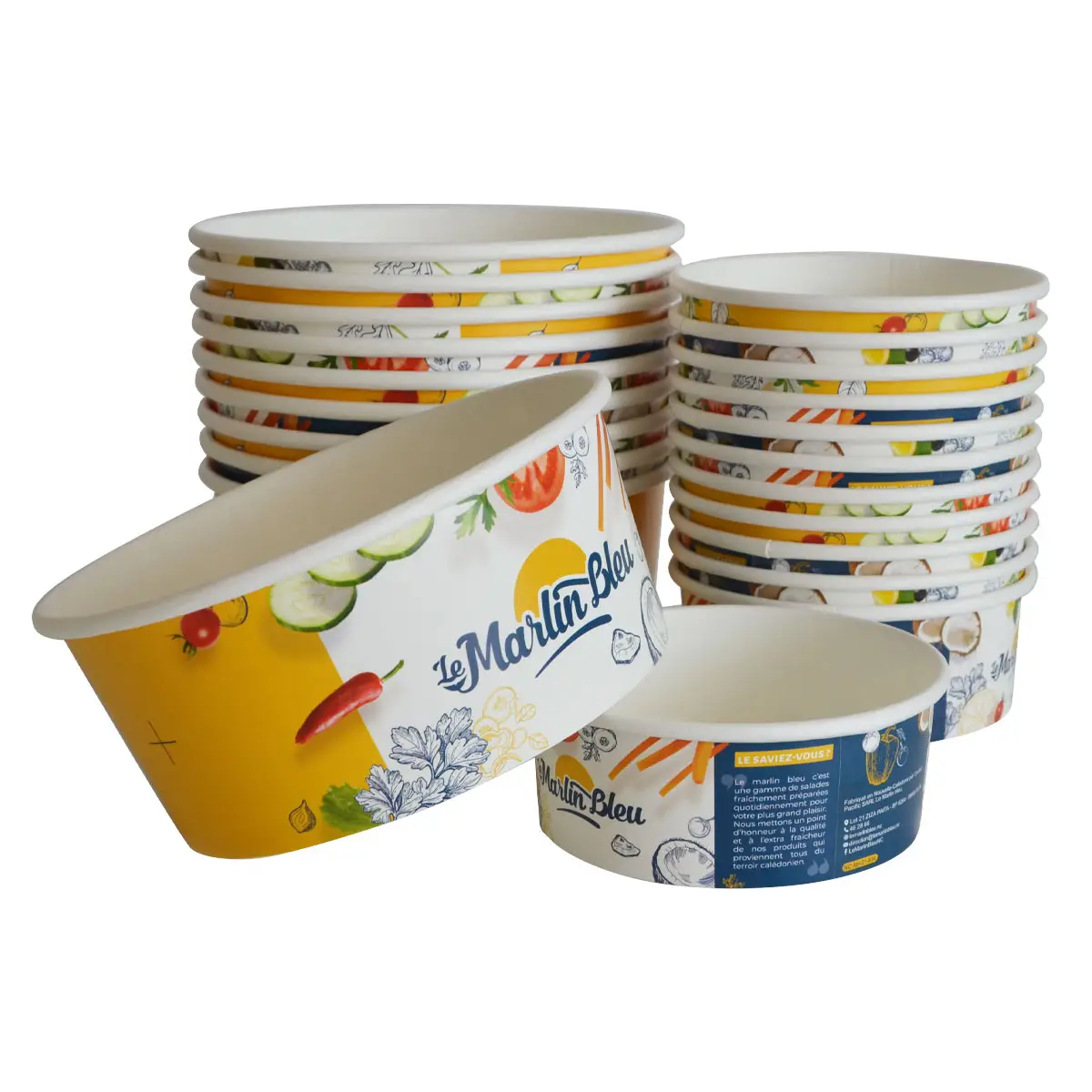Contenedores de comida Kraft de diseño personalizado, tazones de sopa de papel, tazas con tapa, papel para alimentos, venta al por mayor, ensaladeras Kraft ecológicas