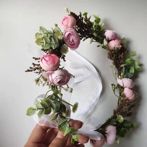 Diadema Floral rosa para boda, corona <span class=keywords><strong>de</strong></span> <span class=keywords><strong>flores</strong></span> artificiales para niña, corona para el <span class=keywords><strong>pelo</strong></span> - Product Image 3