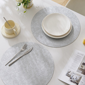 Luxury Embossed Leather <b>Placemat</b> Round Heat Insulation <b>Table</b> Mat Solid Color Home <b>Dining</b> Use - Product Image 2