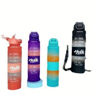 Bouteille en plastique portable de 1000 ml grande capacité, écologique, dégradé de couleurs, givrée, pour sport, camping, boisson directe, compatible eau bouillante - Product Image 6