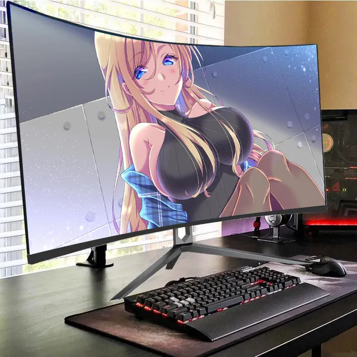 Monitor layar melengkung Monitor Lcd Ips 24 32 34 inci 144hz 165 Hz tampilan komputer Gaming