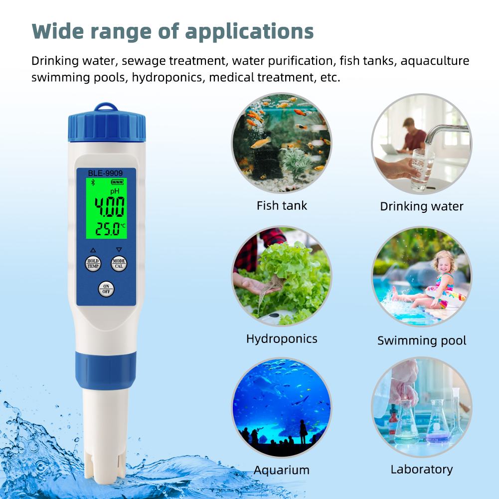 Smart Blue tooth pH Meter 5 in1PH/EC/TDS /Salinity/ TEMP Tester BLE-9909 Meter P