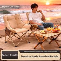 Chaise lune pliante d'extérieur en velours de daim, style Khmer, avec base large, siège rembourré, portable, pour plage, pique-nique et camping
