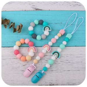 Caliente Arco Iris cuentas de silicona bebé dentición chupete Clip mordedor pulsera <span class=keywords><strong>cochecito</strong></span> sonajero <span class=keywords><strong>cochecito</strong></span> Juguetes - Product Image 3