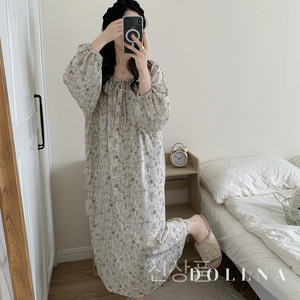 Pigiama floreale morbido traspirante da donna comodo abbigliamento quotidiano per la casa con gonna da notte tintura reattiva per uso primaverile - Product Image 6