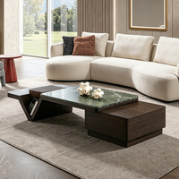Nouvelle table basse en marbre de luxe 2026 avec tiroir de rangement, table basse moderne en placage de bois fumé et marbre irrégulier