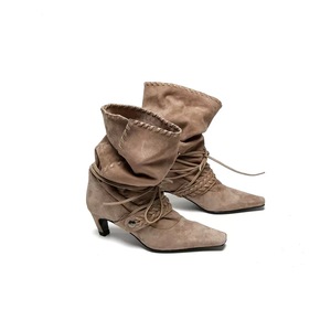 Fabricante personalizado señora Retro arrugado Skinny Boots medio tubo moda pantorrilla Vintage punta cuadrada mujeres <span class=keywords><strong>botas</strong></span> - Product Image 1