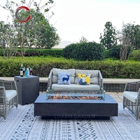 Table de jardin rectangulaire à vente chaude avec foyer extérieur à flamme réelle en béton renforcé de fibre de verre