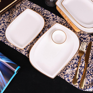 Gold-Rimmed Ceramic Snacks Plate Leaf-Shaped Big-Eyed Rectangular Design Disposable Party <b>Sets</b> Size Pattern Type for Hotels - Product Image 3