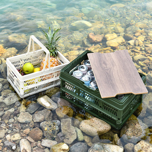 Outdoor <b>Camping</b> <b>Storage</b> <b>Box</b> Rectangle With Handles Large Capacity Picnic Organizer Car Trunk Container Grayish White Green - Product Image 1