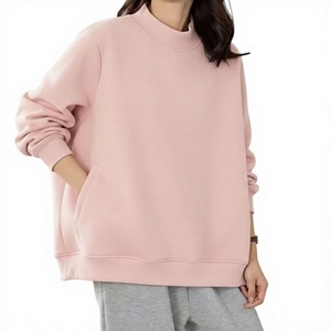Sudadera Oversize de Cuello Redondo para Mujer, Color Rosa Sólido, Tejido de Algodón y Fibra de Bambú, Transpirable, Largo Regular, Manga Larga, para Otoño - Product Image 1