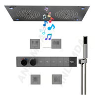 2026 Ensemble de douche thermostatique intégral en laiton, avec pommeau de douche pluie LED musical encastré au plafond pour salle de bain, affichage de la température et 5 modes