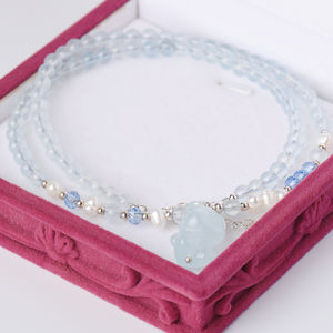 Collier en perles d'aquamarine naturelle pour femme, tendance, argent 925, cadeau de mariage - Product Image 3