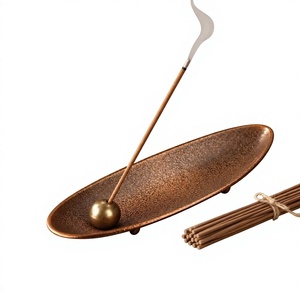 Porta Incienso en Forma de Hoja de Bronce con Base de Bola de Latón, Quemador de Varillas Metálicas para Aromaterapia - Product Image 1