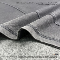 Kaos Pria Gaya Jalanan Amerika 275g Distressed Vintage Patchwork Frayed Edge Personalized Drop-Shoulder Lengan Pendek