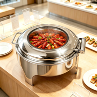 Chafing Dish Mewah 6L Komersial dari Baja Anti Karat dengan Tutup Kaca Bulat untuk Pemanas Makanan Prasmanan, Peralatan Prasmanan untuk Hotel, Restoran, dan Pesta