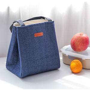 Bolsa de Almuerzo Simple de Lino y Algodón, Aislada, con Cierre de Cordón, Color Blanco Natural, Amarillo, Azul Denim, para Cocina, Oficina, Escuela - Product Image 4