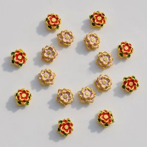 Cloisonne Flower Loose Beads Pink <b>Red</b> Lotus Zinc Alloy Sand Gold Plating DIY Jewelry Making <b>Materials</b> Spring 2024 - Product Image 2