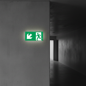 Uscita di emergenza verso il basso segno freccia sinistra-200 in PVC luminescente * 400mm - Product Image 2