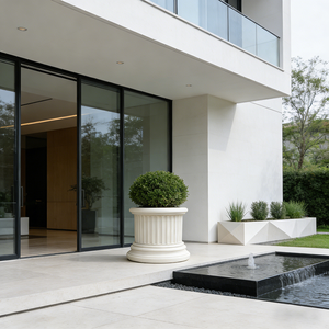 Pot de fleurs en résine blanc pur à rayures horizontales, style colonne romaine, pour arrangement floral de jardin de roses de château français - Product Image 2