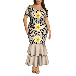 ชุดเดรสยาวทรงเมอร์เมดสองชั้น คอวีลึกแบบเปิดไหล่ ลายพิมพ์สไตล์ฮาวาย ผลิตใหม่จากโรงงาน ขายส่ง รับสั่งทำ - Product Image 3