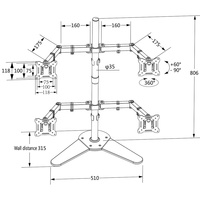 Support de bras LCD économique articulé pour quadruple moniteur support de moniteur de bureau