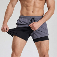 Pantalones Cortos Deportivos de Secado Rápido con Cordón en la Cintura para Hombre, Pantalones Cortos Deportivos 2 en 1 con Forro de Compresión Interior para Entrenamiento