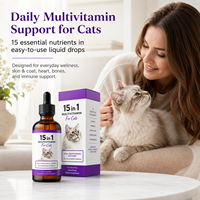 Gouttes liquides multivitaminées pour chats 15-en-1 avec taurine et oméga-3 pour le soutien immunitaire et la santé de la peau, complément alimentaire, étiquette privée OEM