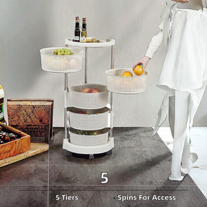 Plastic Kitchen Storage Cart 5-Layer Rotating Food Storage Rack with Fruit & <b>Vegetable</b> Shelves Floor <b>Stand</b> Wheels - Product Image 2