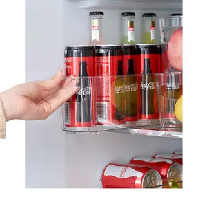 Suporte organizador de refrigerantes, rack de plástico transparente para armazenar alimentos, refrigerante, bebidas, refrigerador
