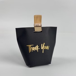 <b>Mini</b> Gold Foil Thank You Bags Goodie Bags with Satin Ribbon Handles - Party Favor Bags for Wedding & Thanksgiving - Product Image 4