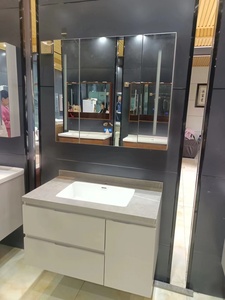 Factory-Direct Modern Minimalist Integrated Sintered Stone Basin and <b>Smart</b> LED <b>Mirror</b> Wall-Mounted Bathroom Vanity - Product Image 6