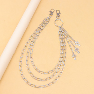 yueli <b>Cross</b> Pants Chain Tibetan <b>Silver</b> Double <b>Ring</b> Hip Hop Waist Chain Casual Denim Accessories - Product Image 3