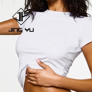 T-shirts courts pour femmes à manches raglan avec logo personnalisé, hauts courts à manches courtes contrastées - Product Image 2