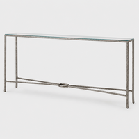 Table console élégante et luxueuse en métal massif moulé à la main avec plateau en verre en forme de X pour villa, hôtel, salon