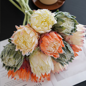Bouquet de fleurs artificielles Protea, couleurs mélangées, en plastique, fait main, style européen, pour décoration intérieure, accessoires de mariage - Product Image 2