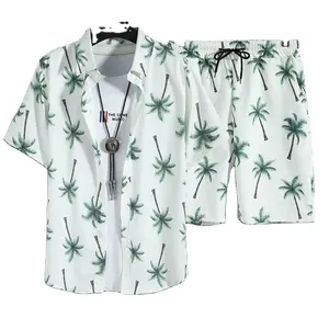 2024 Summer Beach Suit Men's Trendy Casual Set Men's Short sleeved Shirt Shorts Loose and Handsome Wearing Flower Shirt