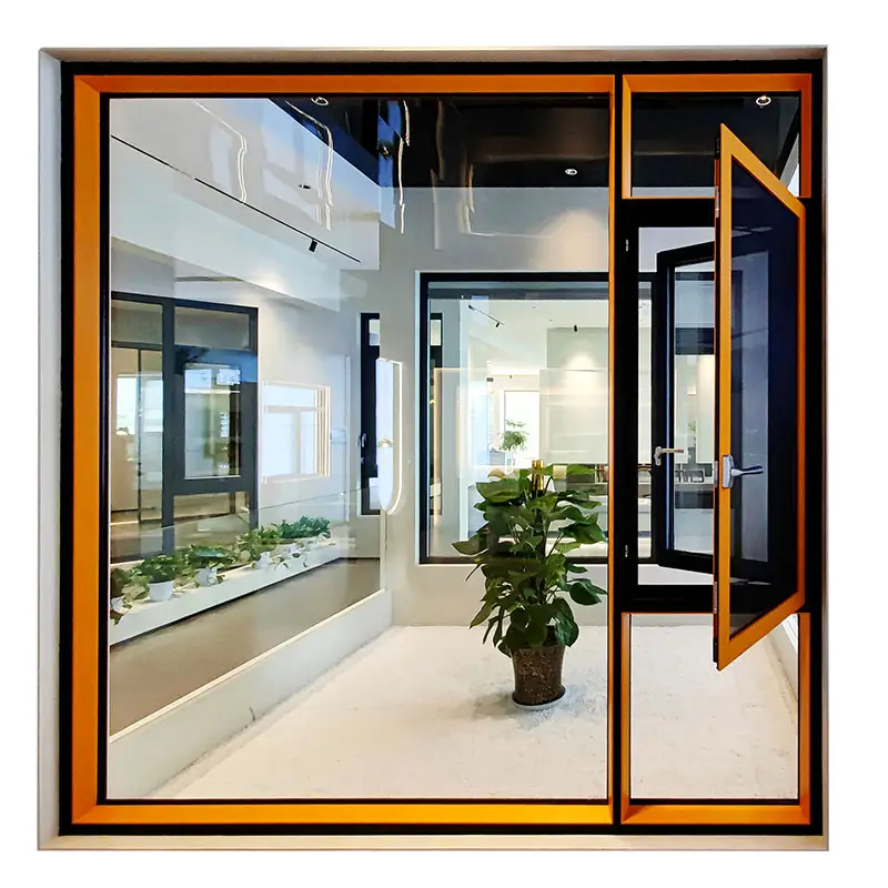 Orange White Double color Aluminum frame Window 110 MM Thickness Insulated Laminated Glass Out-swing Aluminum Window