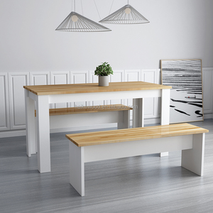 Modern Panel <strong>Dining</strong> <strong>Table</strong> and Chair Set <strong>with</strong> 2 <strong>Benches</strong> for <strong>Small</strong> Apartments and Hotels - Product Image 5