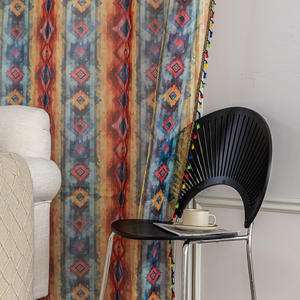 Rideaux de Bohème Géométrique Ombre Transparent-100% Polyester avec Glands Marocains pour Chambre/Salon/Café Filtre Sunlight - Product Image 2