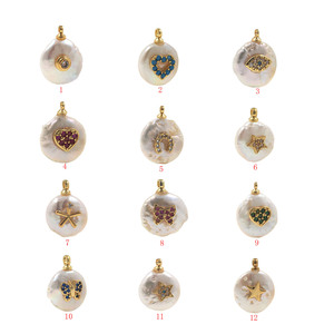 Butik Zirkon Mewah |   Liontin Pave CZ Berlapis Emas 18K dari Kuningan |   Liontin Bentuk Tapal Kuda, Sepak Bola, Hati, dan Jamur Wishbone - Product Image 6