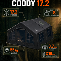 Tente gonflable Coody Familia 17.2 Air - Noire, pour le camping en plein air, résistante au vent, vente en gros, tente gonflable familiale pour le camping