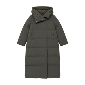 Manteau long matelassé pour <span class=keywords><strong>femme</strong></span> avec logo personnalisé, couleur olive foncé, col asymétrique à revers, boutons-pression, coupe-vent, <span class=keywords><strong>doudoune</strong></span> d'hiver pour <span class=keywords><strong>femme</strong></span> - Product Image 4