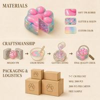 Jouet Squishy Patte de Chat OEM Marque Privée, Vente en Gros, TPR Souple Coloré Kawaii, Jouet Anti-Stress à Presser pour Distributeurs et Cadeaux