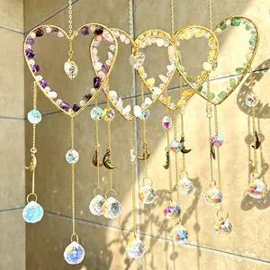 Large K9 High Quality Hand-wound Natural Crystal Wind Crafts Sun Catcher Healing Stone Quartz Gravel Heart Crystal Suncatcher