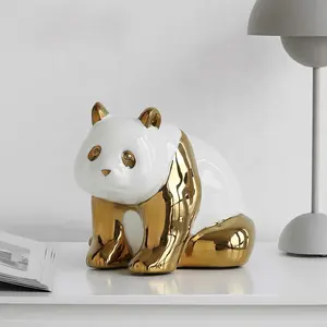 镀金熊猫玩具陶瓷装饰家具卧室书桌儿童艺术礼品豪华装饰产品