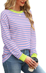 Sudadera Retro a Rayas de Manga Larga para Mujer, Estilo Hip Hop, Informal, Holgada, Suave, Cómoda, Preppy, Impermeable, para Otoño y Verano, Estilo Y2K - Product Image 6