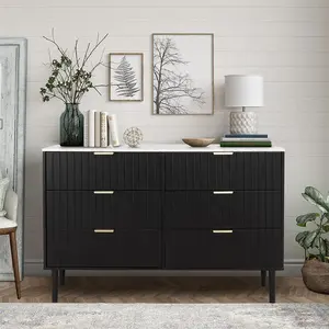 Black Marble 6 Drawer Dresser Modern Design Cabinets Chest Of Drawers Dressers 6 Drawers Bedroom Furniture