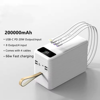 Banco de Energía de Gran Capacidad 200000mah, Lámpara de Camping para Exteriores, Pantalla LED, Carga Rápida de 66W, Bancos de Energía con 4 Cables Integrados
